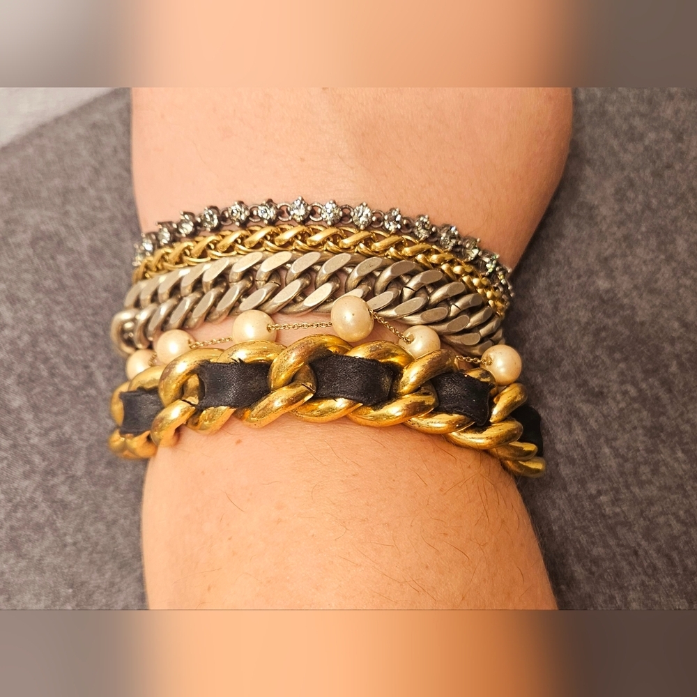 Rare Juicy Couture Multi Strand Gold Chain Pearl Rhinestone Statement Bracelet